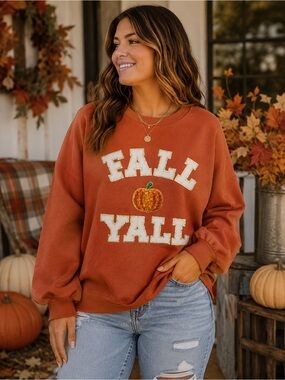 Enza “Fall Y’all” Pumpkin Graphic Sweatshirt Medium | NWOT Cozy Autumn Crewneck